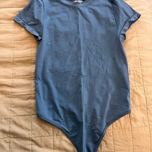 Wild Fable Blue Bodysuit with Crew Neck and Short Sleeves
